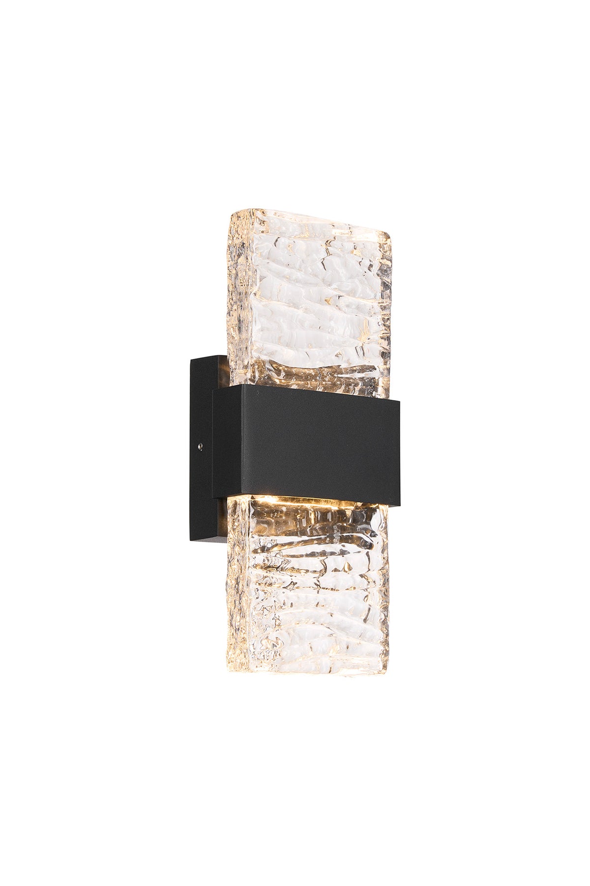 Fabula Havant IP65 Up/Down LED Wall Light – Black & Ripple Textured Glass 30 cm