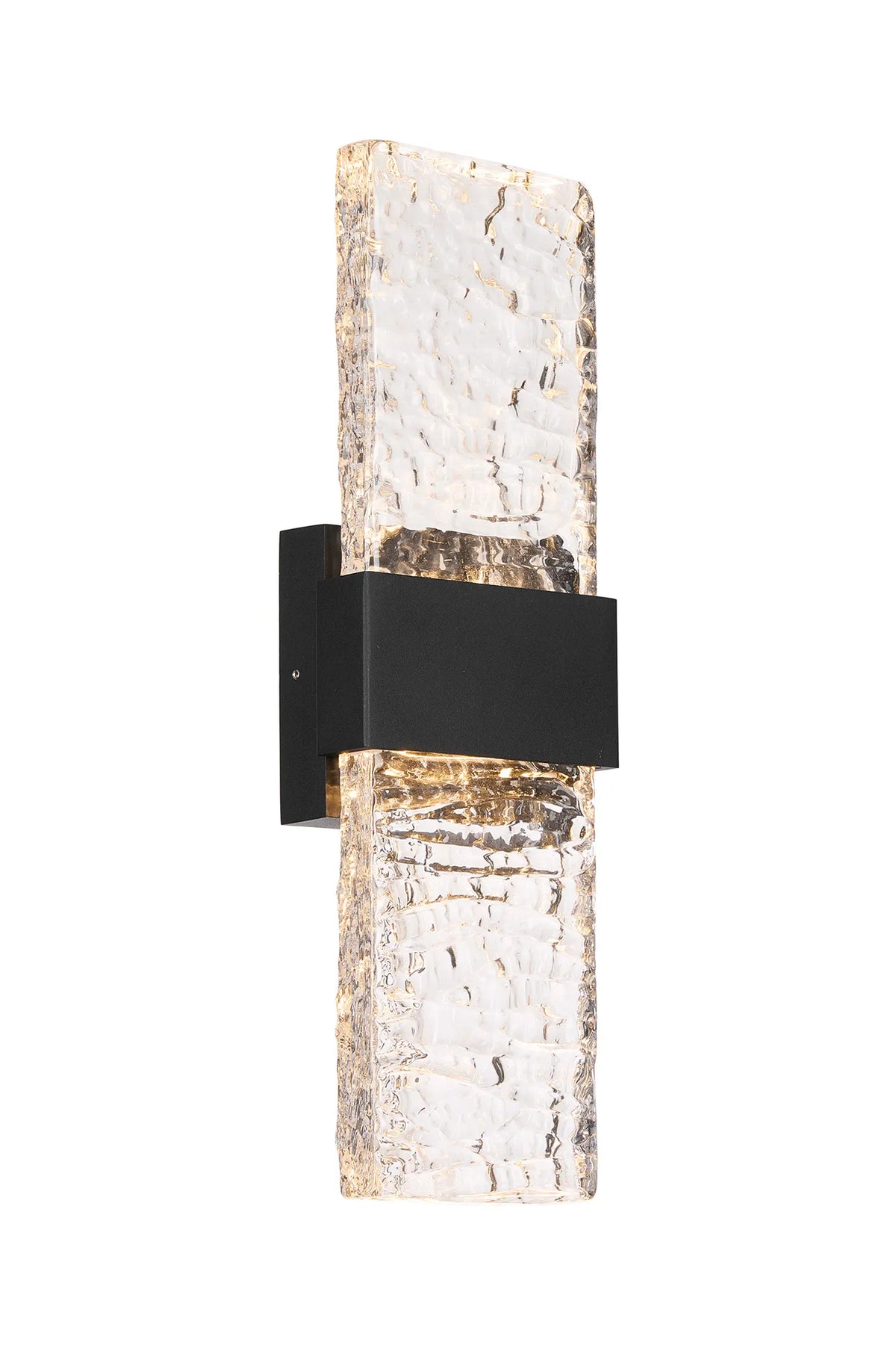 Fabula Havant IP65 Up/Down LED Wall Light – Black & Ripple Textured Glass 42.6 cm