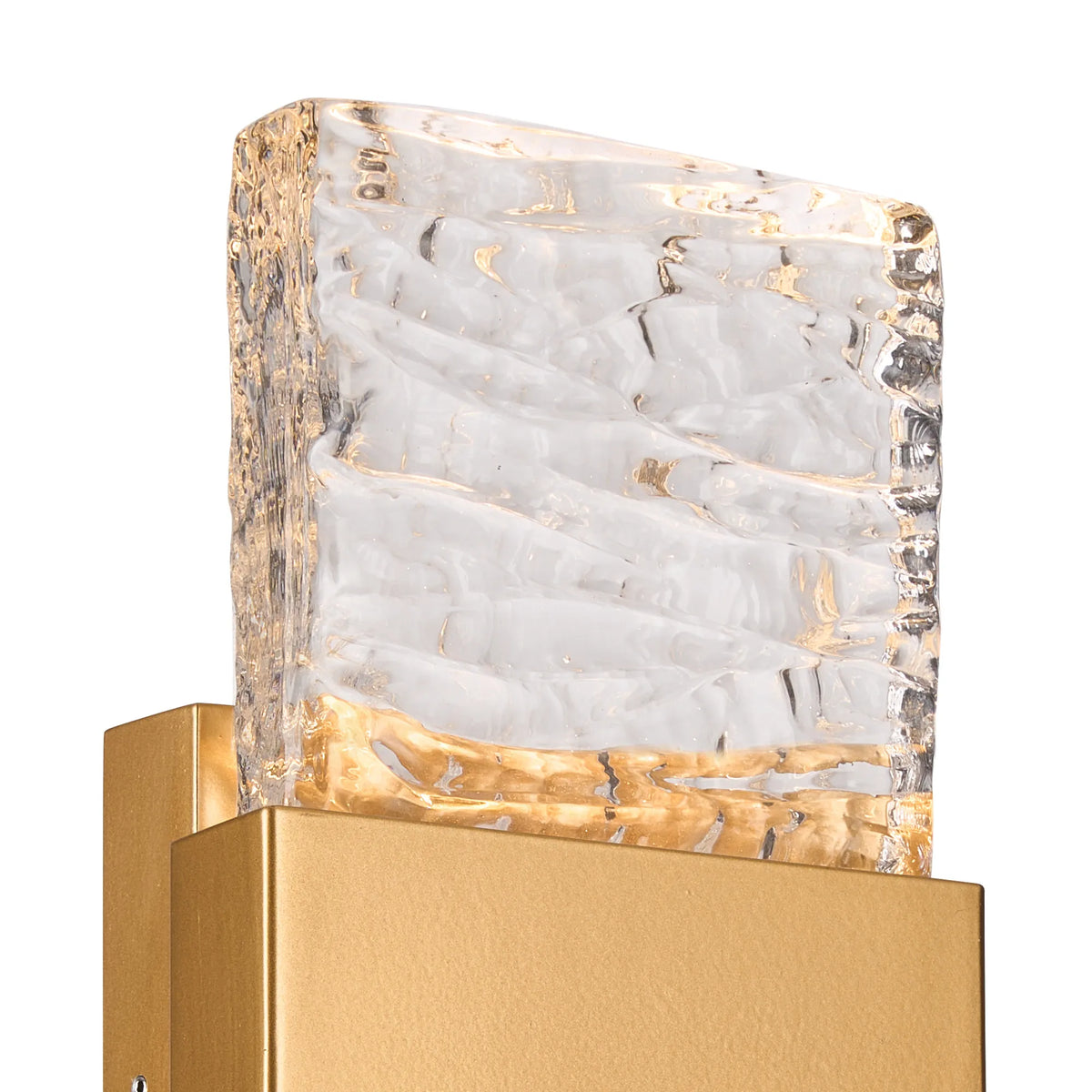 Fabula Havant IP65 Up/Down LED Wall Light – Satin Gold & Seiche Textured Glass