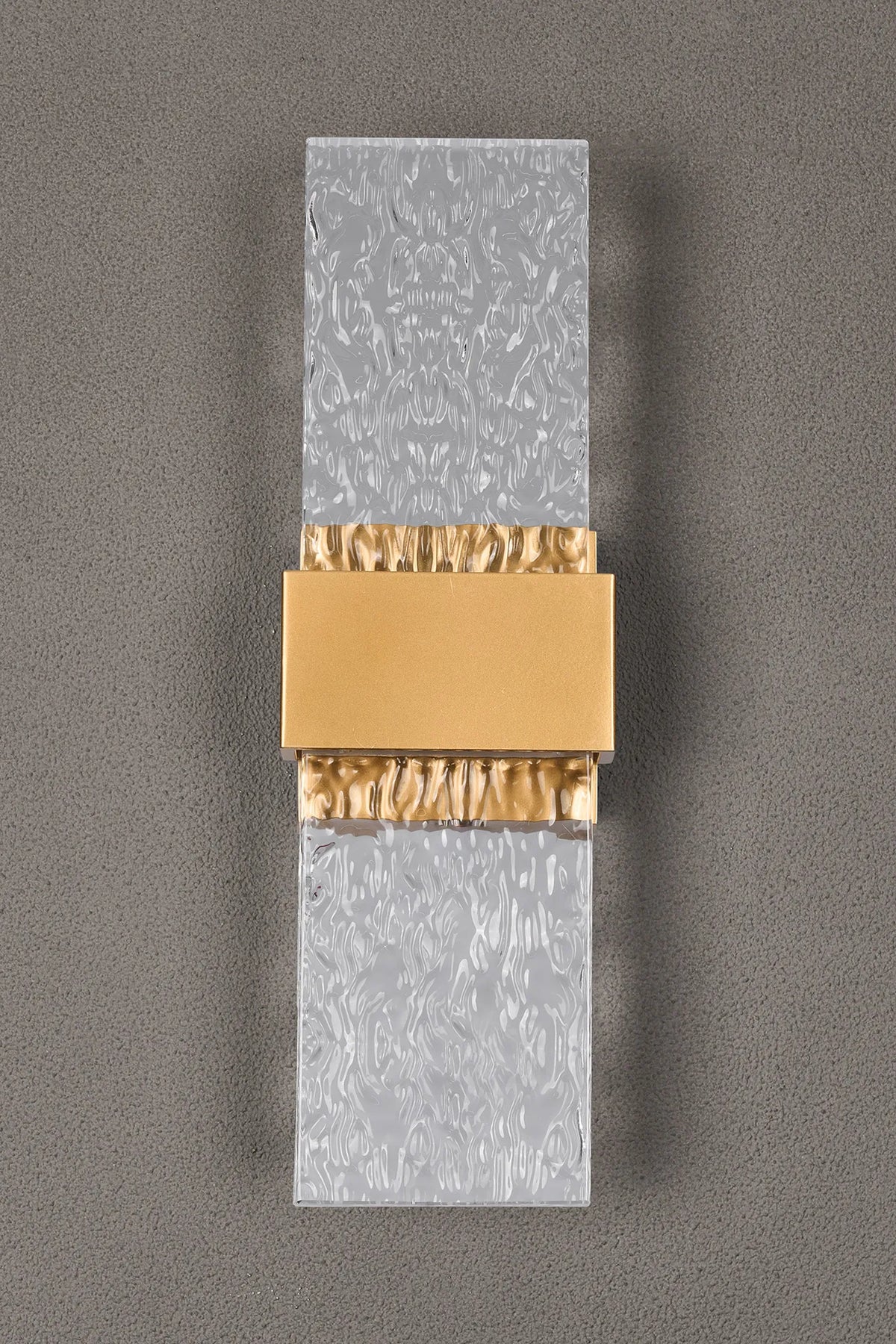 Fabula Havant IP65 Up/Down LED Wall Light – Satin Gold & Seiche Textured Glass