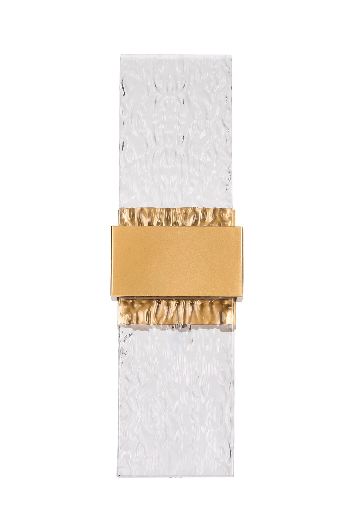 Fabula Havant IP65 Up/Down LED Wall Light – Satin Gold & Seiche Textured Glass