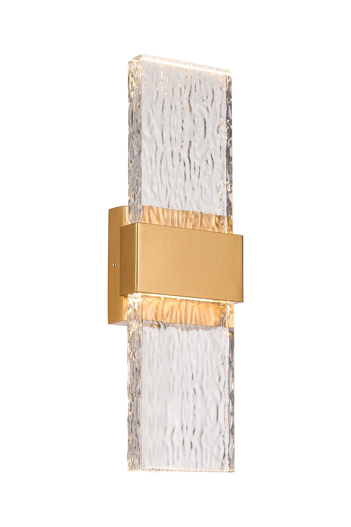 Fabula Havant IP65 Up/Down LED Wall Light – Satin Gold & Seiche Textured Glass 42.6 cm