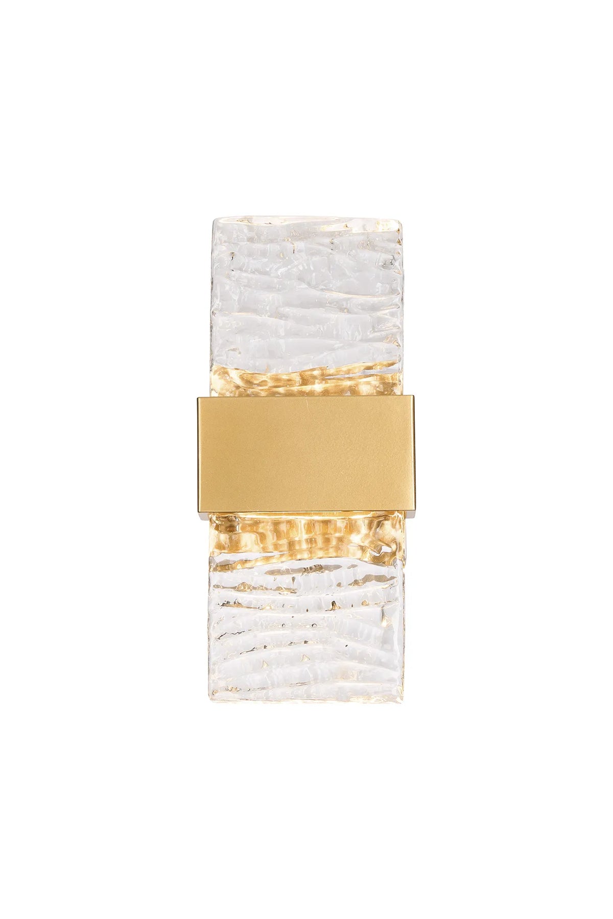 Fabula Havant IP65 Up/Down LED Wall Light – Satin Gold & Ripple Textured Glass