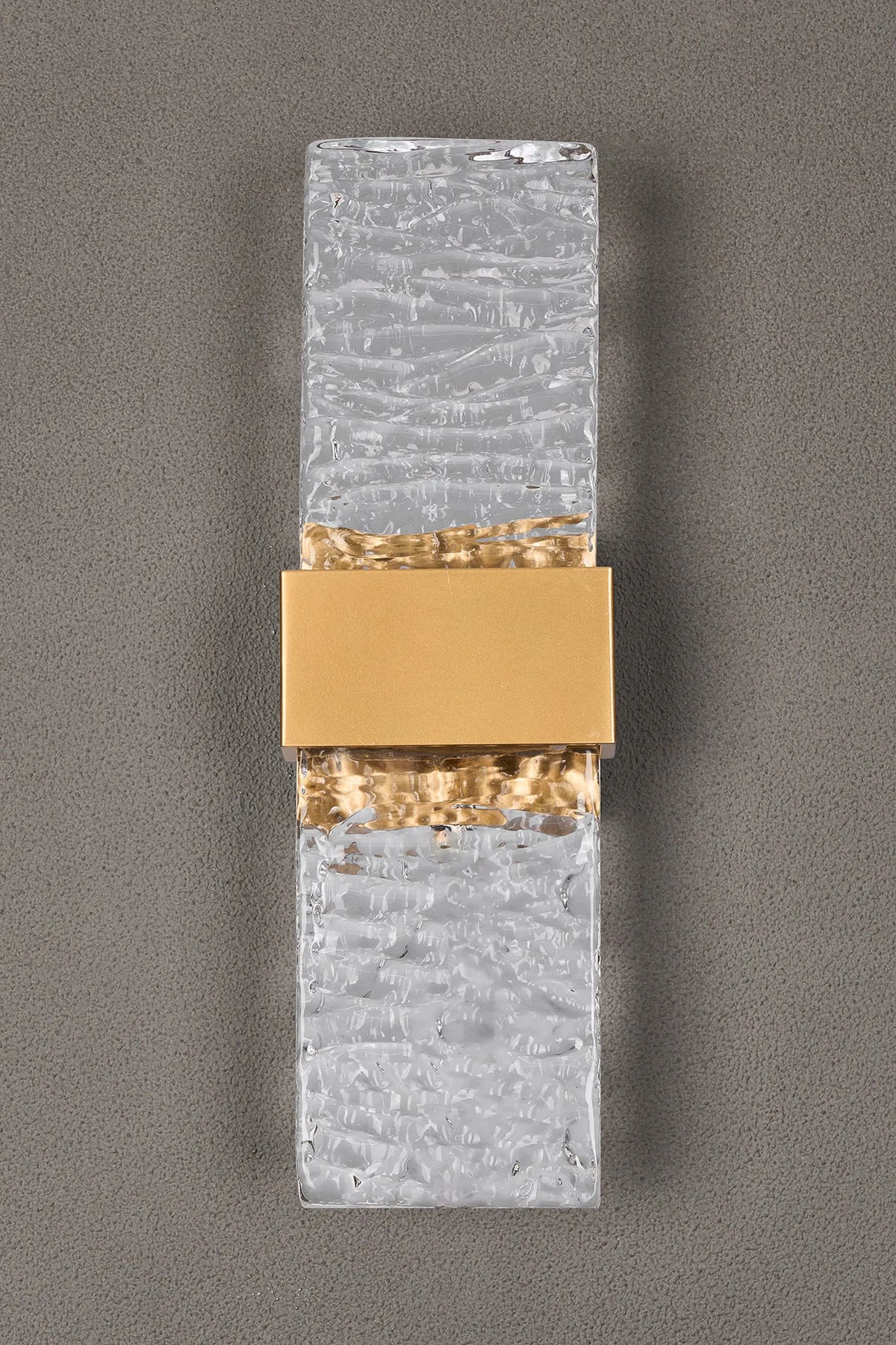 Fabula Havant IP65 Up/Down LED Wall Light – Satin Gold & Ripple Textured Glass