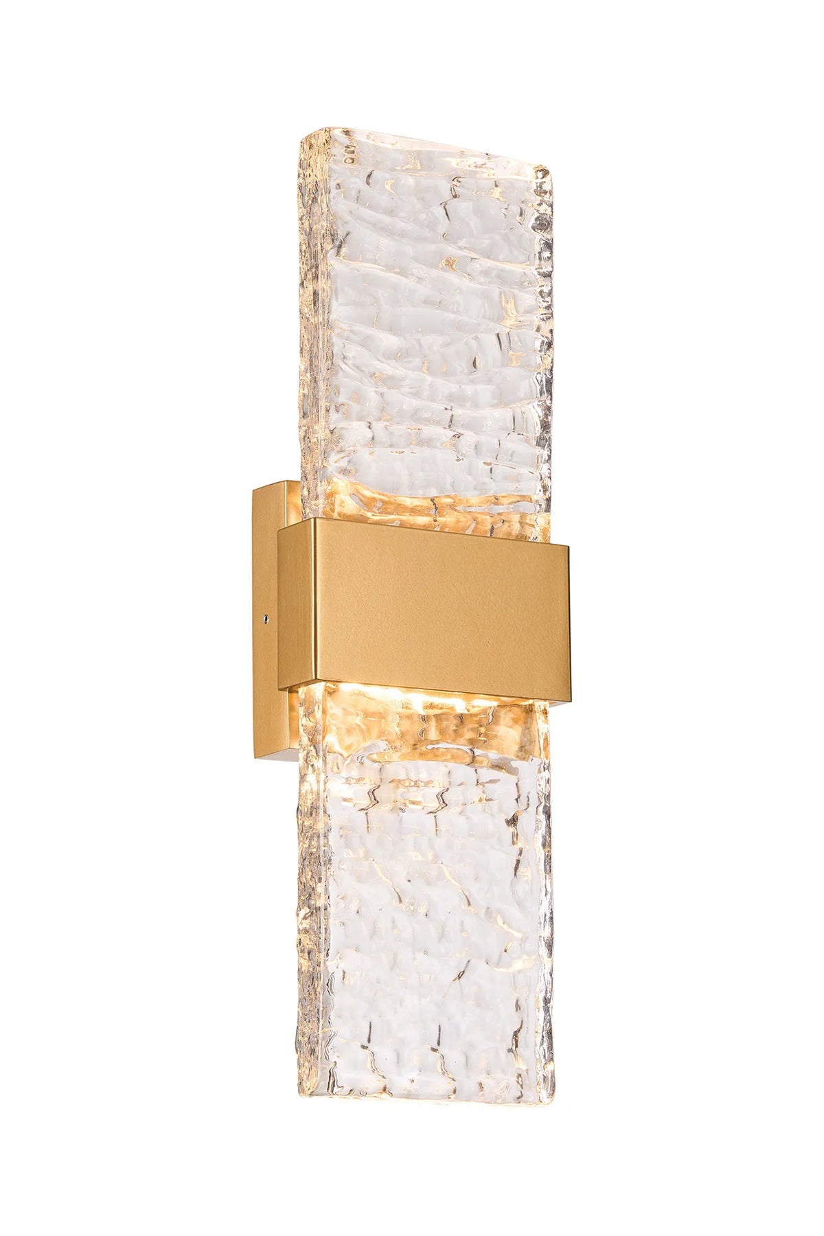 Fabula Havant IP65 Up/Down LED Wall Light – Satin Gold & Ripple Textured Glass 42.6 cm