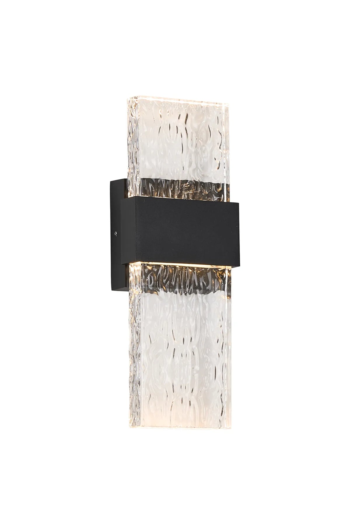 Fabula Havant IP65 Up/Down LED Wall Light – Black & Seiche Textured Glass 36 cm