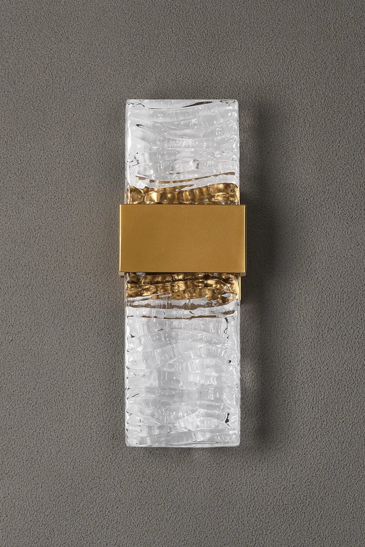 Fabula Havant IP65 Up/Down LED Wall Light – Satin Gold & Ripple Textured Glass
