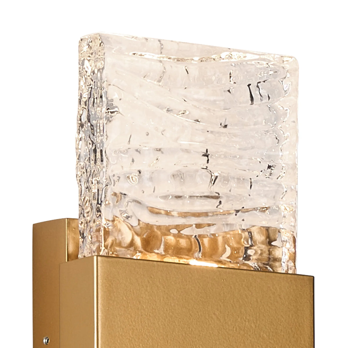 Fabula Havant IP65 Up/Down LED Wall Light – Satin Gold & Ripple Textured Glass
