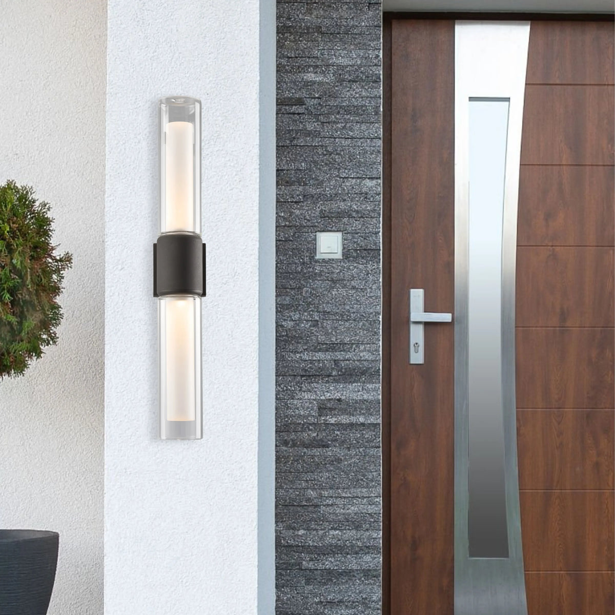 Fabula Henley Lamp 2 x GU10 Wall Light – 12 cm – Black & Clear & Frosted Shade (A) 305mm – IP65