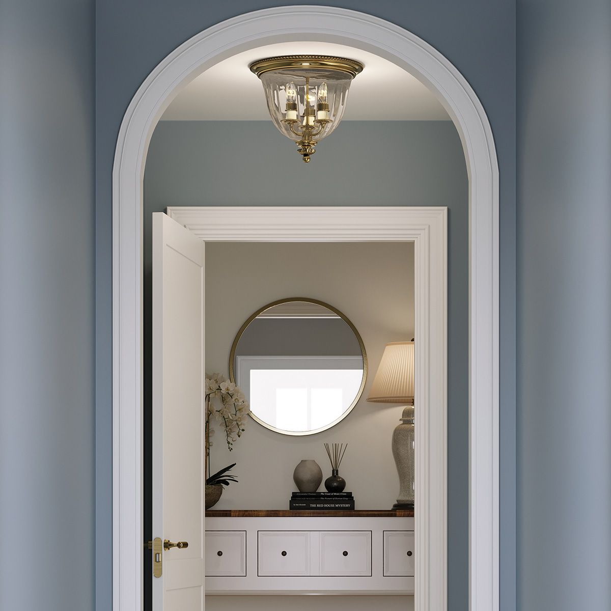 Hinkley Cambridge 3 Light Flush Mount - Burnished Brass