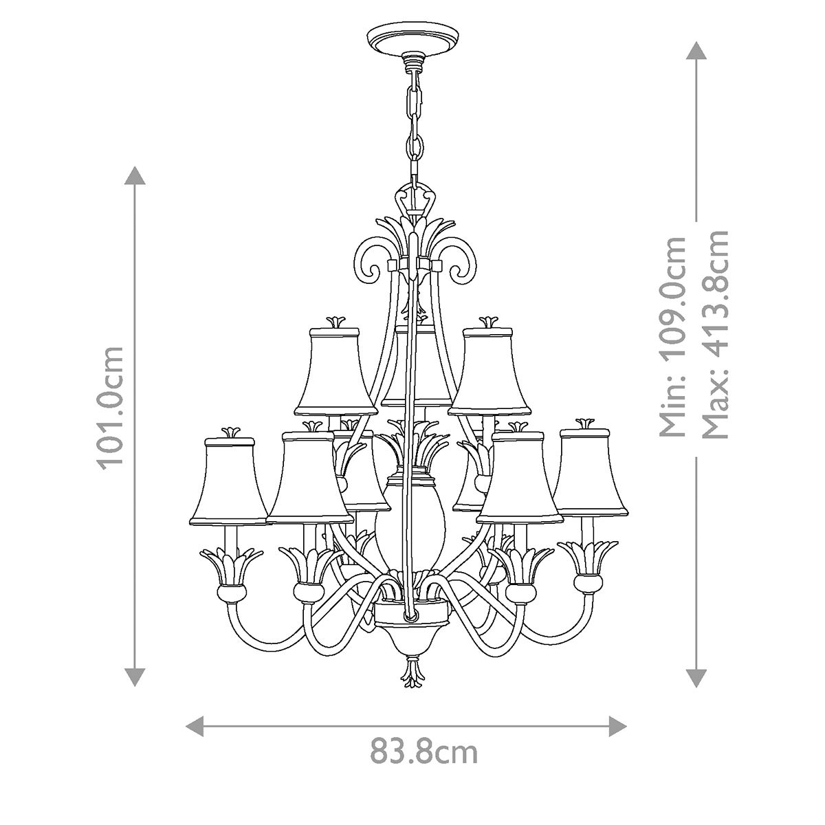 Hinkley Plantation 10 Light Chandelier - Polished Antique Nickel