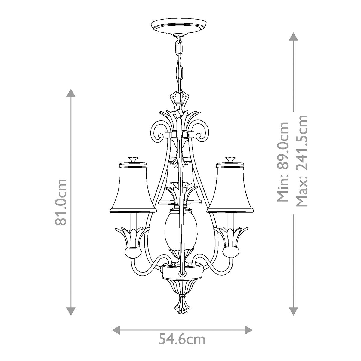 Hinkley Plantation 3 Light Chandelier - Polished Antique Nickel