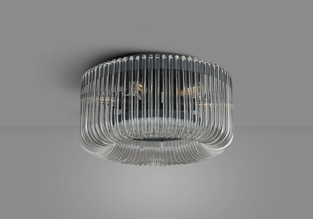 Fabula Hutton Round Flush Ceiling Light – Black & Clear Glass