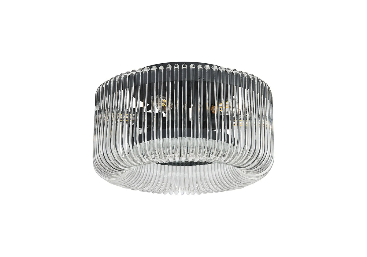 Fabula Hutton Round Flush Ceiling Light – Black & Clear Glass