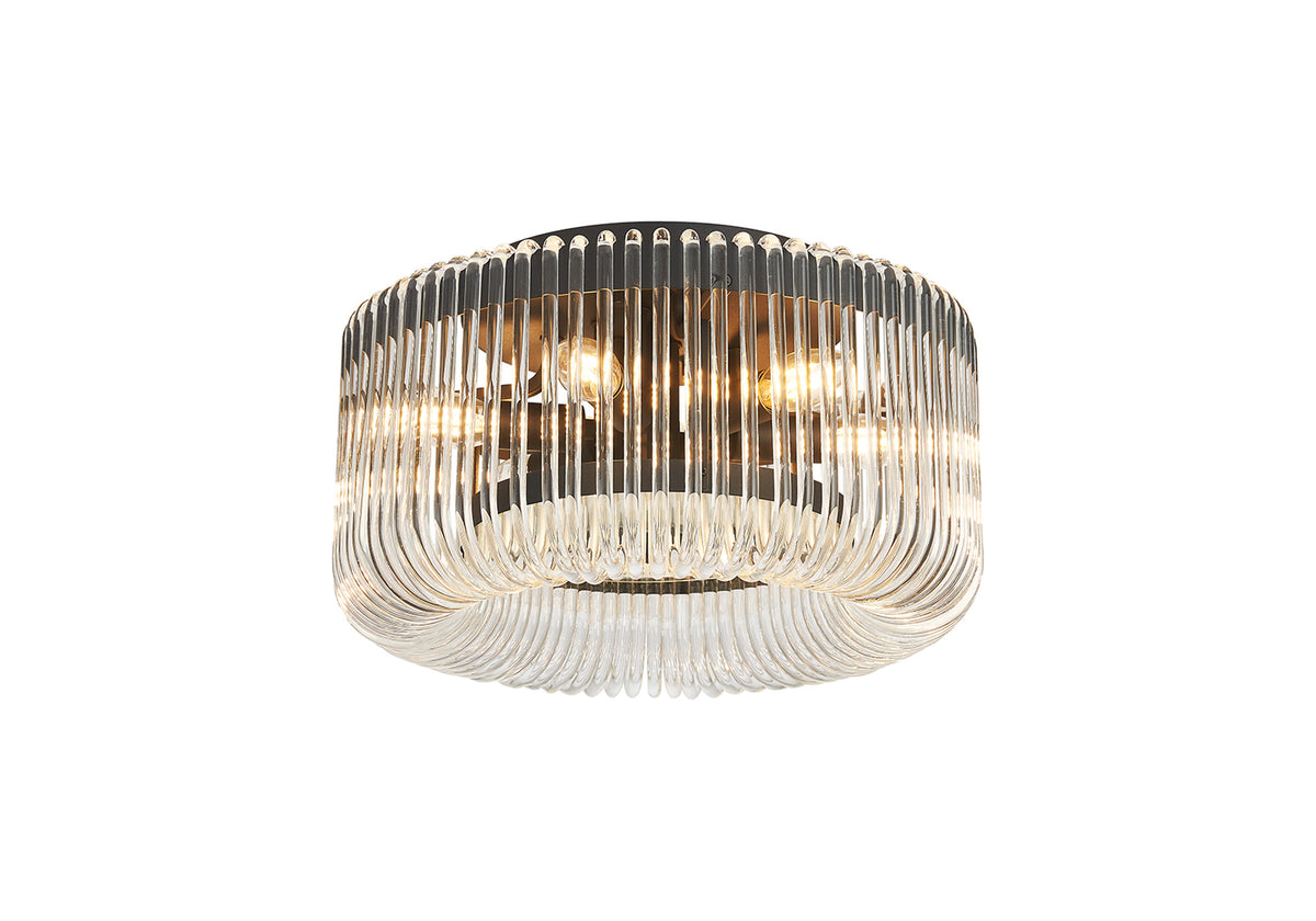 Fabula Hutton Round Flush Ceiling Light – Black & Clear Glass 40 cm