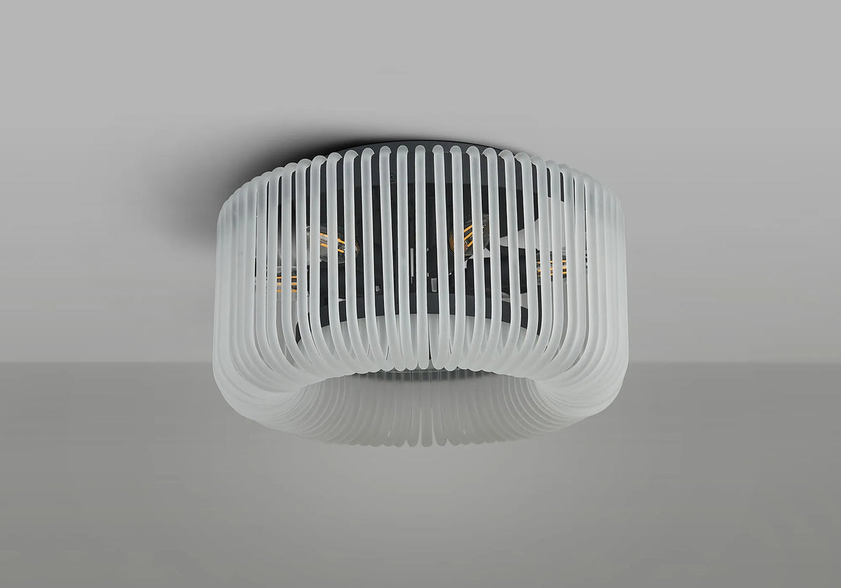 Fabula Hutton Round Flush Ceiling Light – Black & Frosted Glass