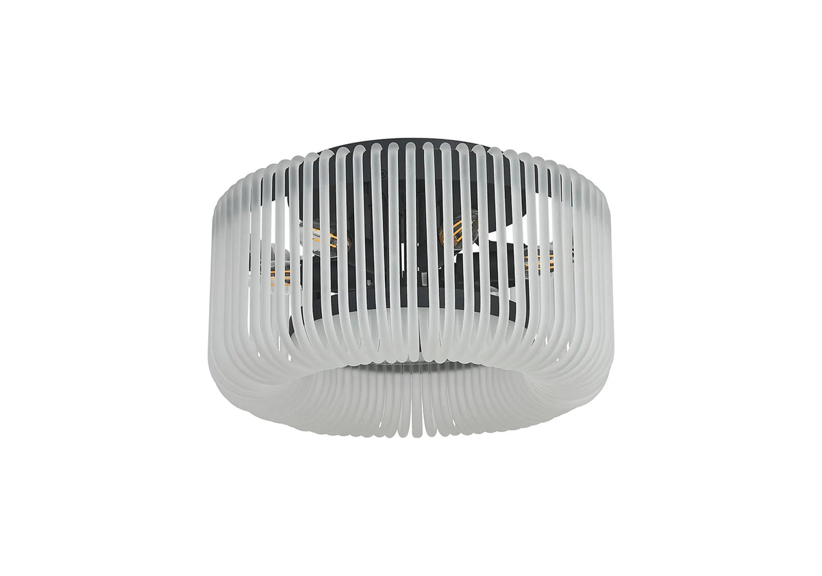 Fabula Hutton Round Flush Ceiling Light – Black & Frosted Glass