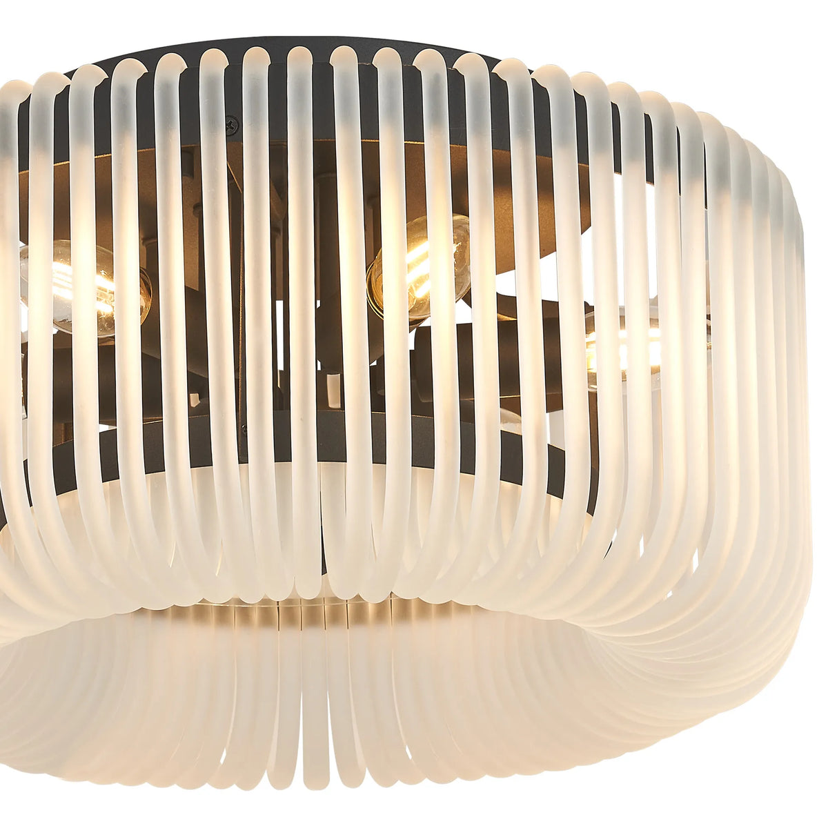 Fabula Hutton Round Flush Ceiling Light – Black & Frosted Glass