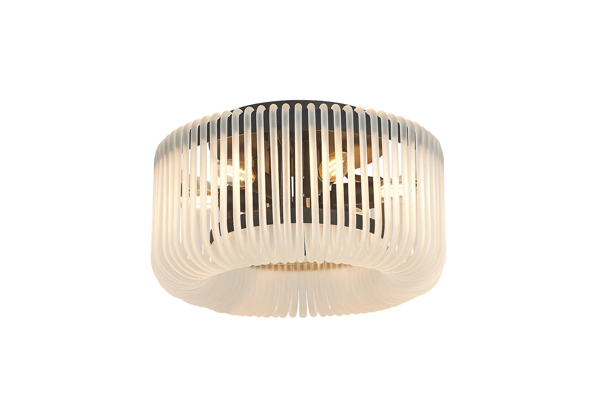 Fabula Hutton Round Flush Ceiling Light – Black & Frosted Glass 40 cm