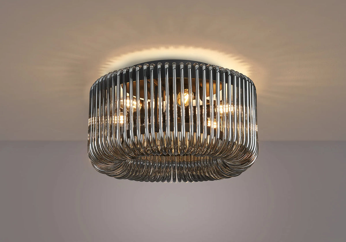 Fabula Hutton Round Flush Ceiling Light – Black & Smoke Glass