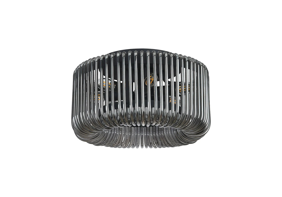 Fabula Hutton Round Flush Ceiling Light – Black & Smoke Glass