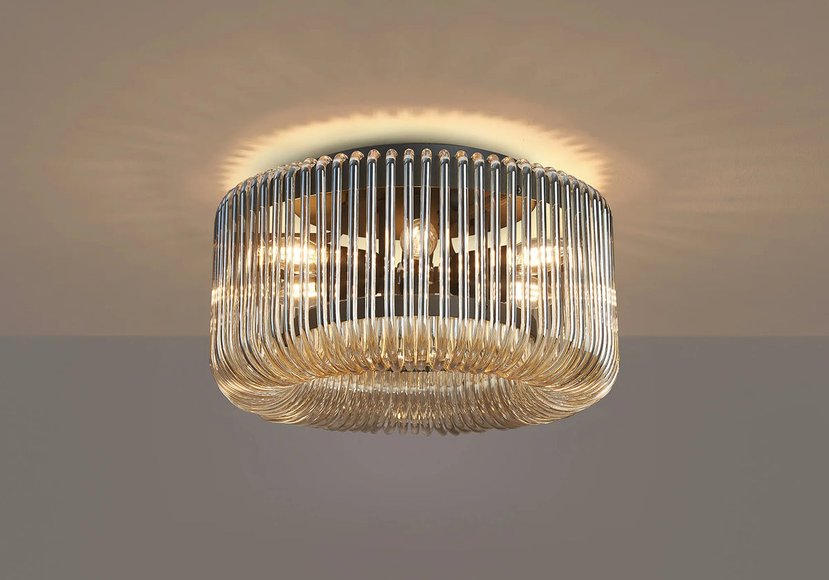 Fabula Hutton Round Flush Ceiling Light – Black & Smoke Brown Glass