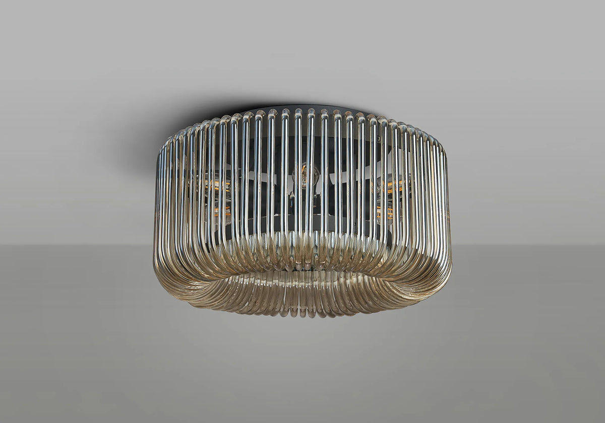 Fabula Hutton Round Flush Ceiling Light – Black & Smoke Brown Glass