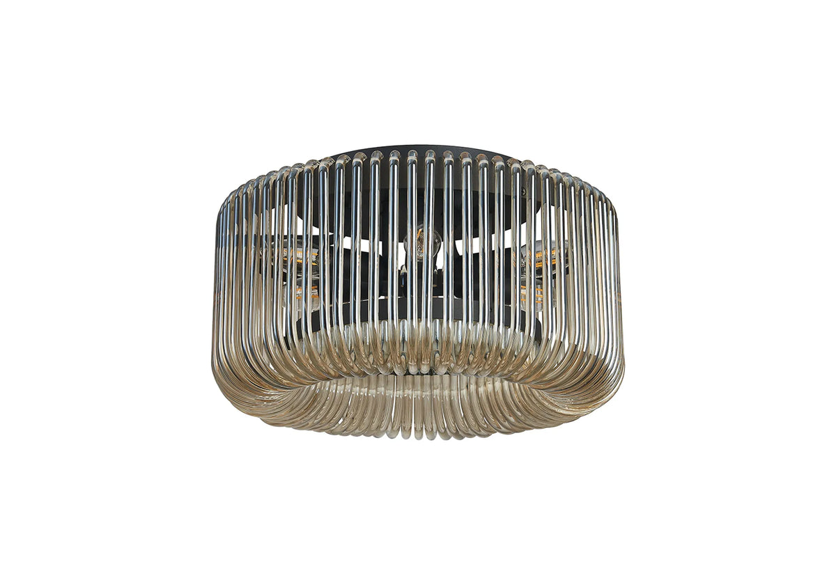 Fabula Hutton Round Flush Ceiling Light – Black & Smoke Brown Glass