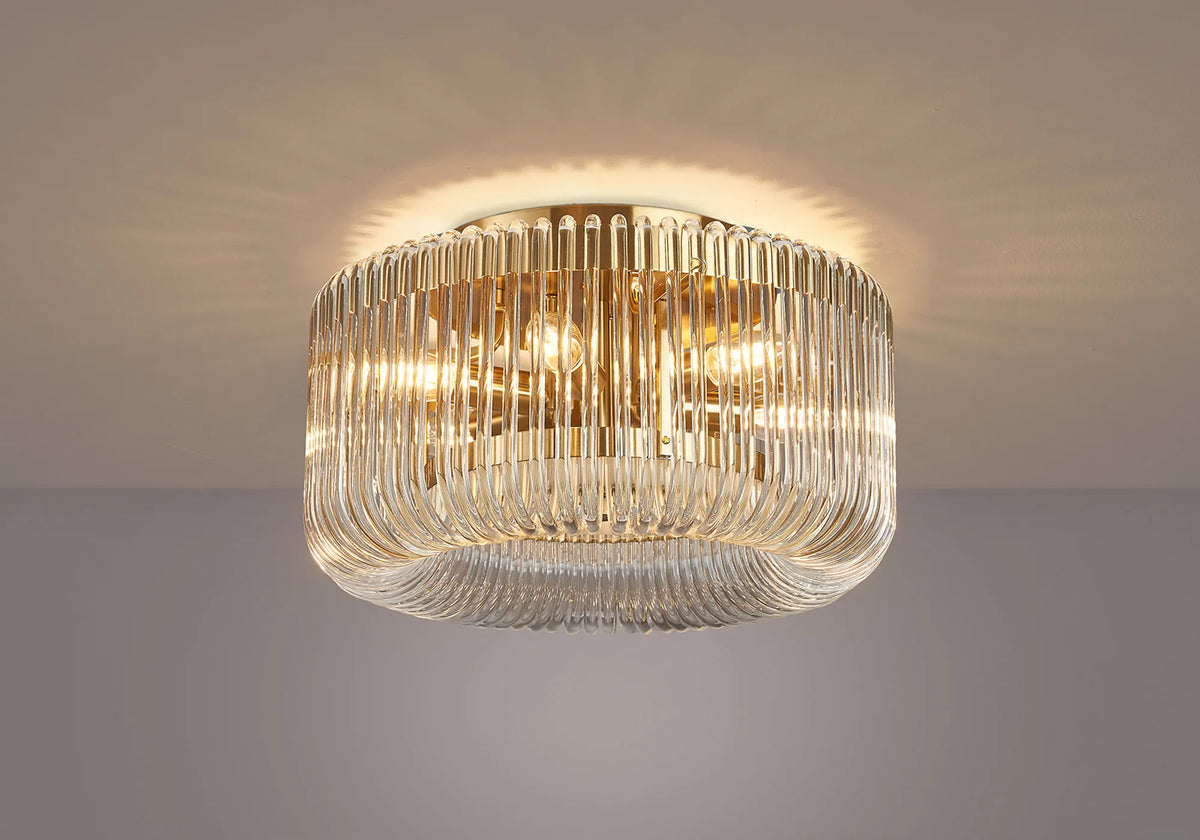 Fabula Hutton Round Flush Ceiling Light – Brass & Clear Glass