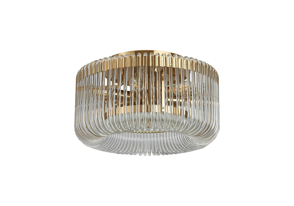Fabula Hutton Round Flush Ceiling Light – Brass & Clear Glass
