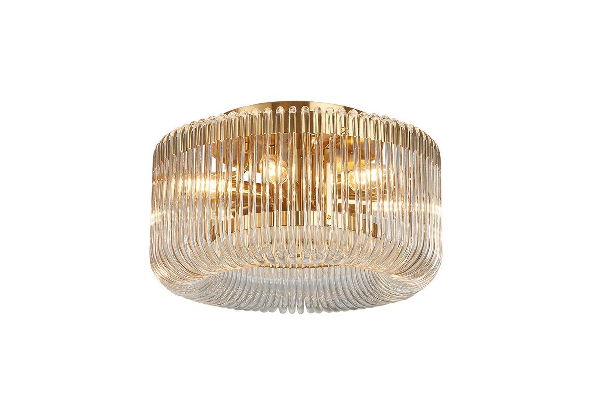 Fabula Hutton Round Flush Ceiling Light – Brass & Clear Glass 40 cm