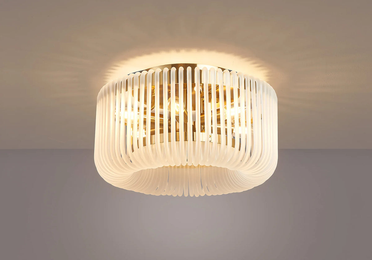 Fabula Hutton Round Flush Ceiling Light – Brass & Frosted Glass