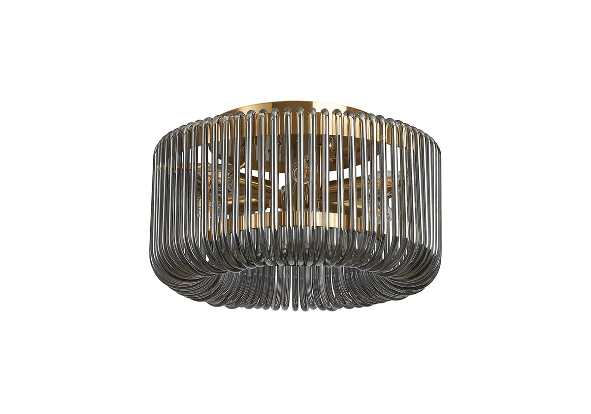 Fabula Hutton Round Flush Ceiling Light – Brass & Smoke Glass