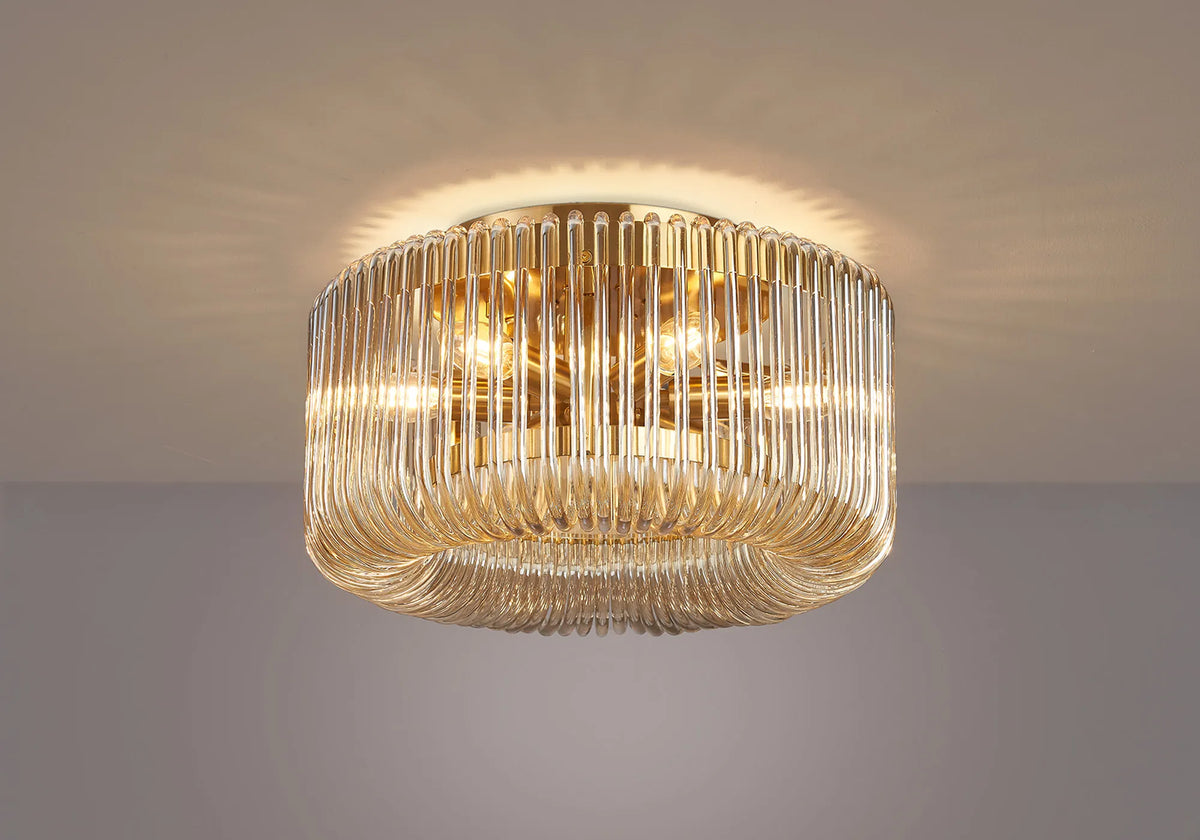 Fabula Hutton Round Flush Ceiling Light – Brass & Smoke Brown Glass