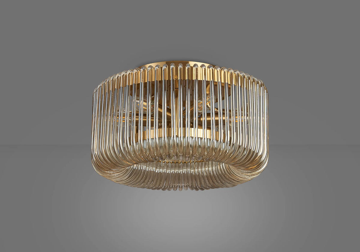 Fabula Hutton Round Flush Ceiling Light – Brass & Smoke Brown Glass