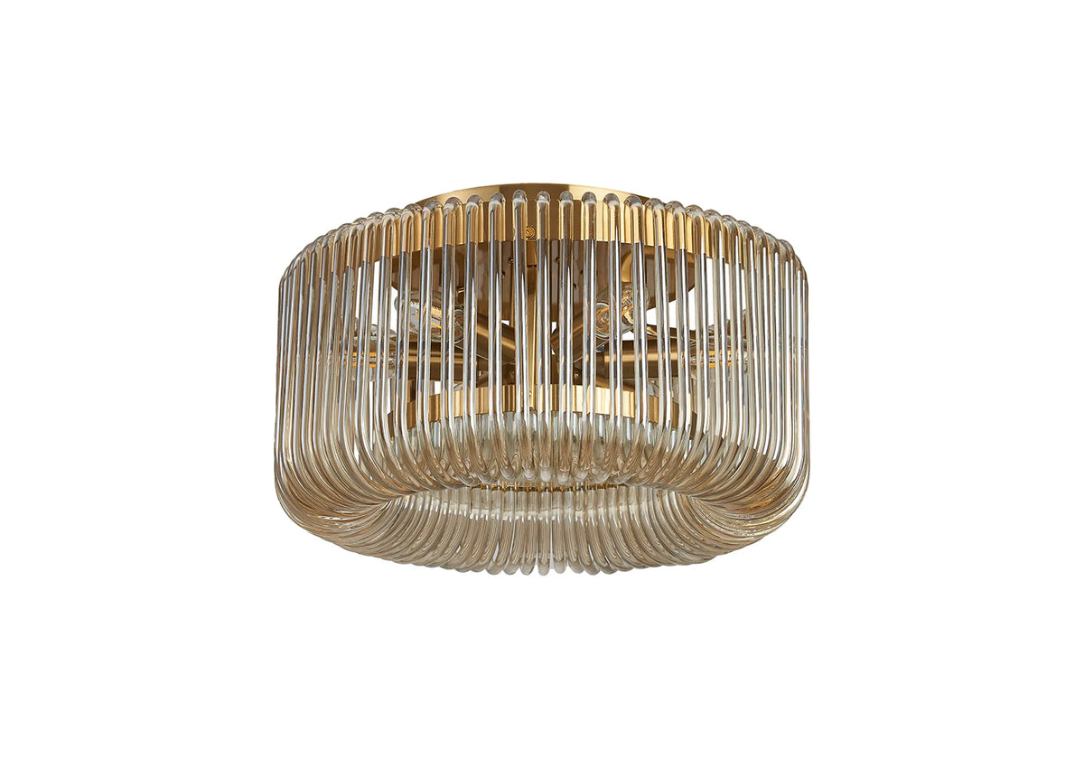 Fabula Hutton Round Flush Ceiling Light – Brass & Smoke Brown Glass