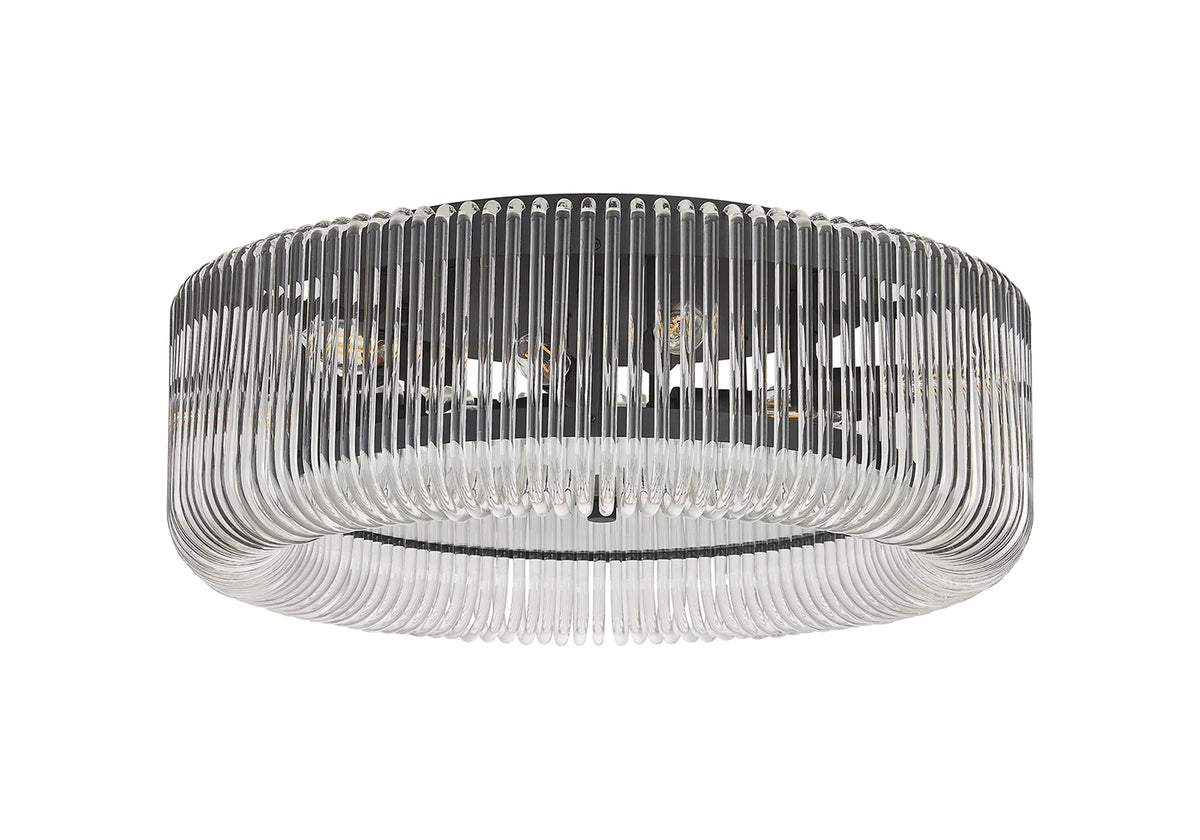 Fabula Hutton Round Flush Ceiling Light – Black & Clear Glass