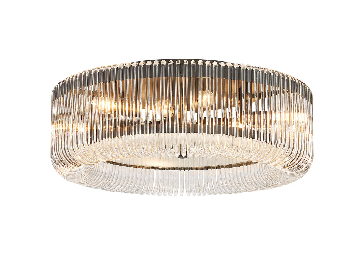 Fabula Hutton Round Flush Ceiling Light – Black & Clear Glass 60 cm