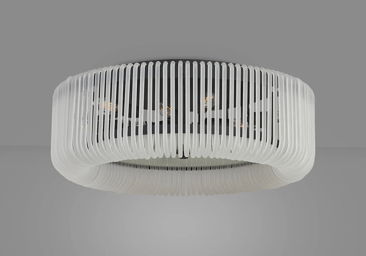 Fabula Hutton Round Flush Ceiling Light – Black & Frosted Glass