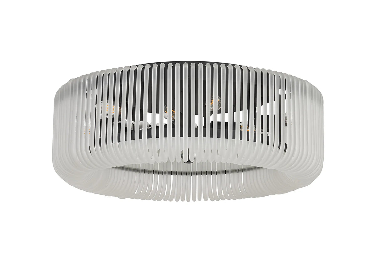 Fabula Hutton Round Flush Ceiling Light – Black & Frosted Glass