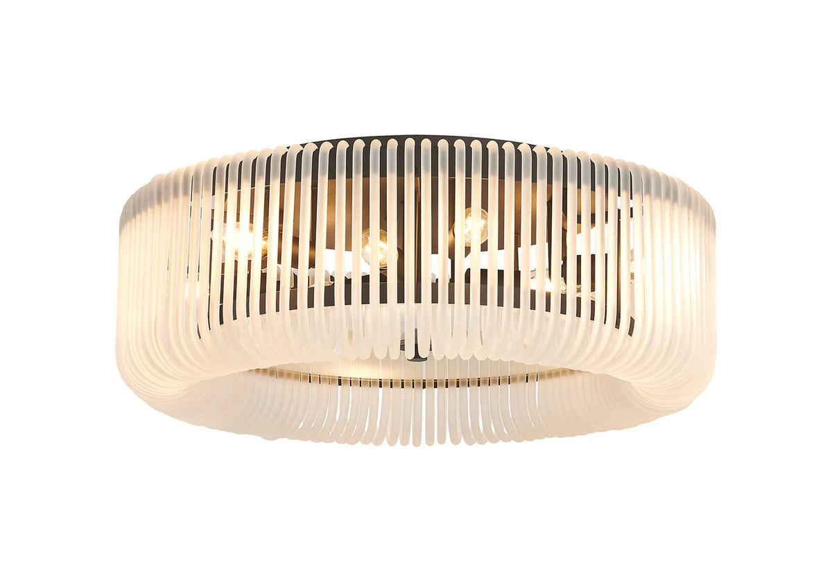 Fabula Hutton Round Flush Ceiling Light – Black & Frosted Glass 60 cm