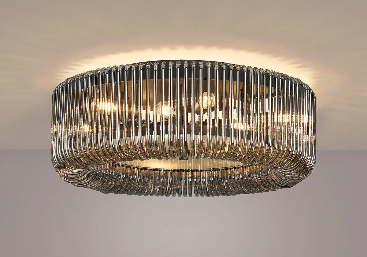 Fabula Hutton Round Flush Ceiling Light – Black & Smoke Glass