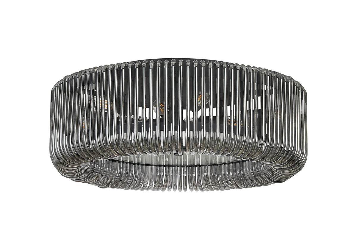 Fabula Hutton Round Flush Ceiling Light – Black & Smoke Glass