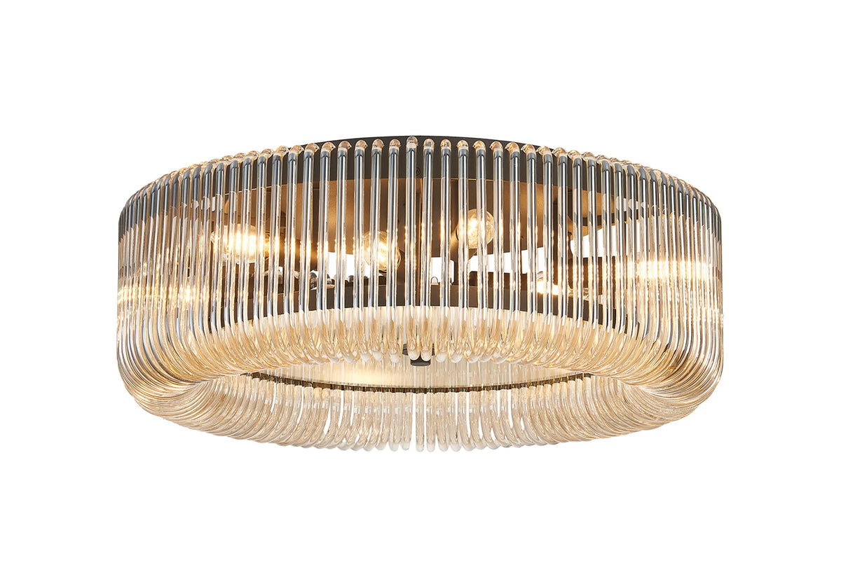 Fabula Hutton Round Flush Ceiling Light – Black & Smoke Brown Glass 60 cm