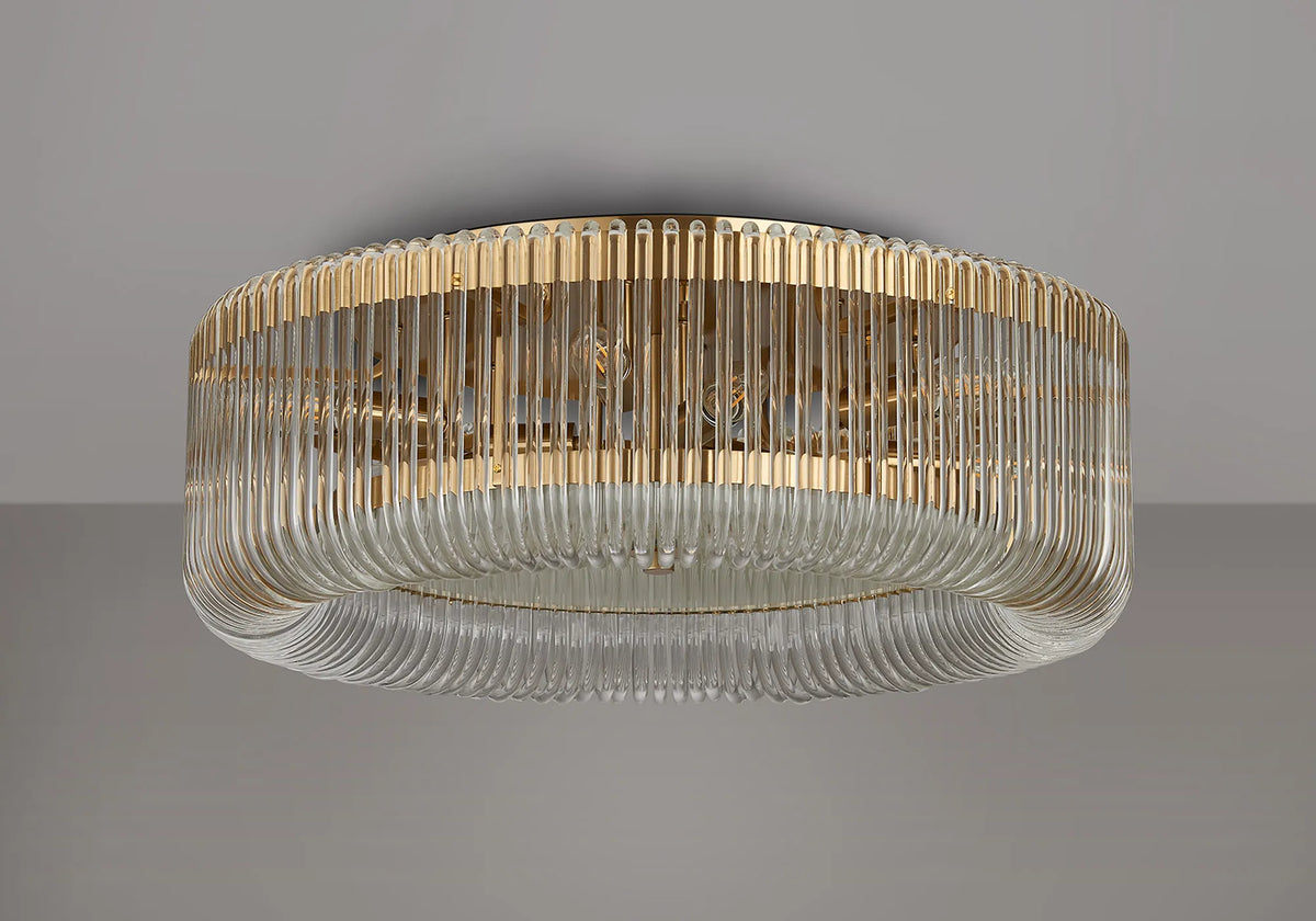 Fabula Hutton Round Flush Ceiling Light – Brass & Clear Glass