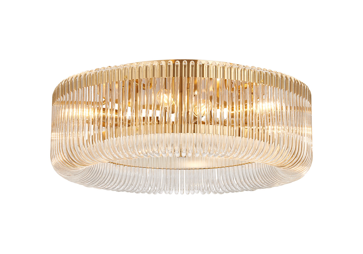 Fabula Hutton Round Flush Ceiling Light – Brass & Clear Glass 60 cm