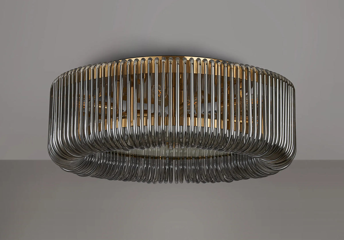 Fabula Hutton Round Flush Ceiling Light – Brass & Smoke Glass