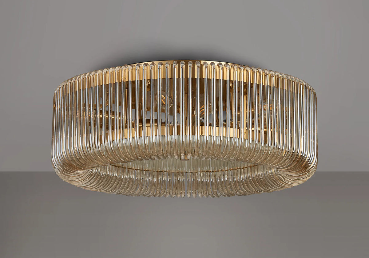 Fabula Hutton Round Flush Ceiling Light – Brass & Smoke Brown Glass