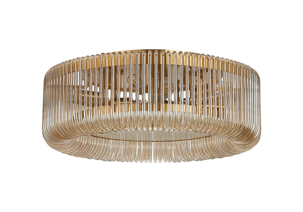 Fabula Hutton Round Flush Ceiling Light – Brass & Smoke Brown Glass