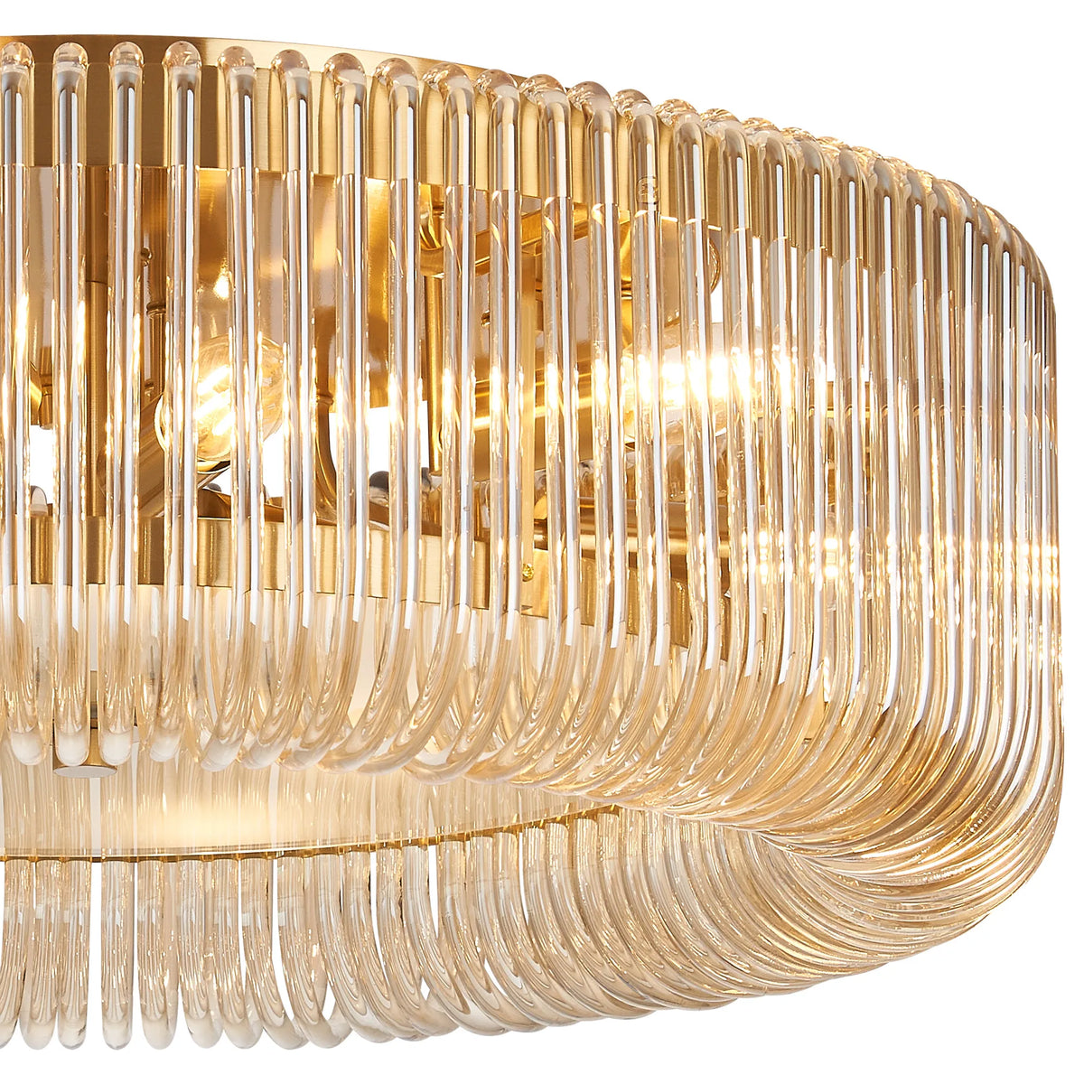 Fabula Hutton Round Flush Ceiling Light – Brass & Smoke Brown Glass